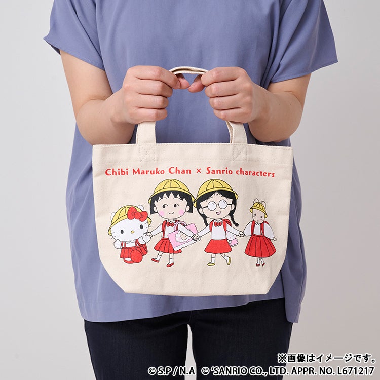 ちびまる子ちゃん×サンリオキャラクターズ マチ付きバッグ　キティちゃん　トートバック　お買い物バック