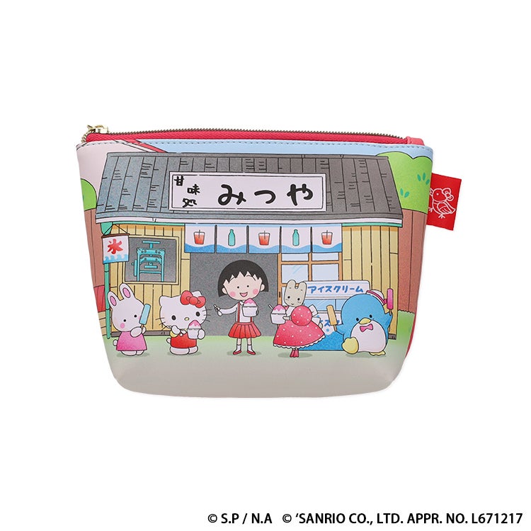ちびまる子ちゃん×サンリオキャラクターズ 舟形ポーチ　キティちゃん　小物入れ　みつや　甘味処