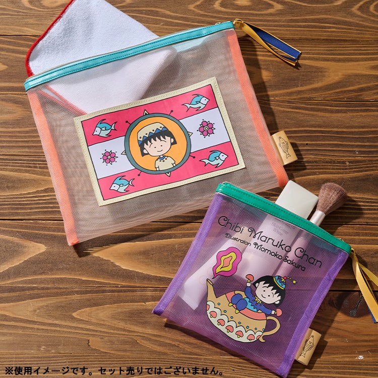 【ちびまる子ちゃん】メッシュポーチフラット（エキゾチック/おさかな）　ポーチ　小物入れ　化粧ポーチ