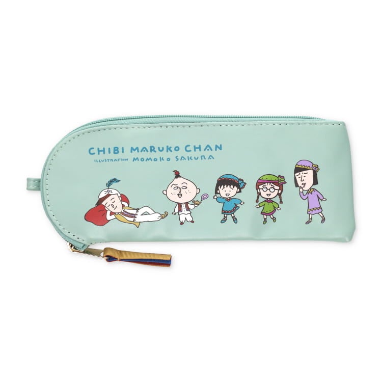 【ちびまる子ちゃん】合皮ポーチ（エキゾチック/ブルー）　筆箱　ペンケース　小物入れ　ポーチ　化粧ポーチ