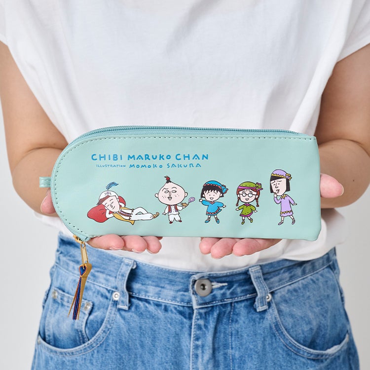 【ちびまる子ちゃん】合皮ポーチ（エキゾチック/ブルー）　筆箱　ペンケース　小物入れ　ポーチ　化粧ポーチ