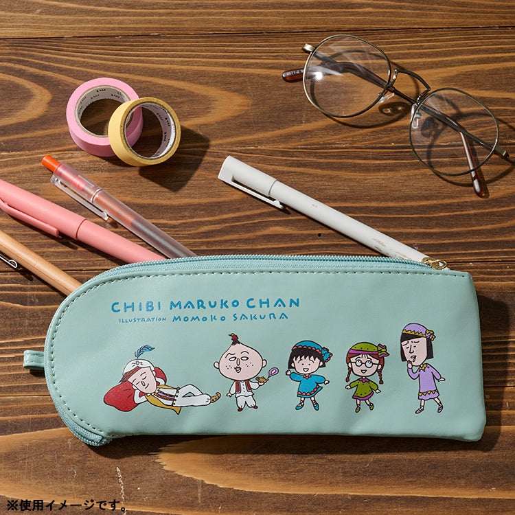 【ちびまる子ちゃん】合皮ポーチ（エキゾチック/ブルー）　筆箱　ペンケース　小物入れ　ポーチ　化粧ポーチ