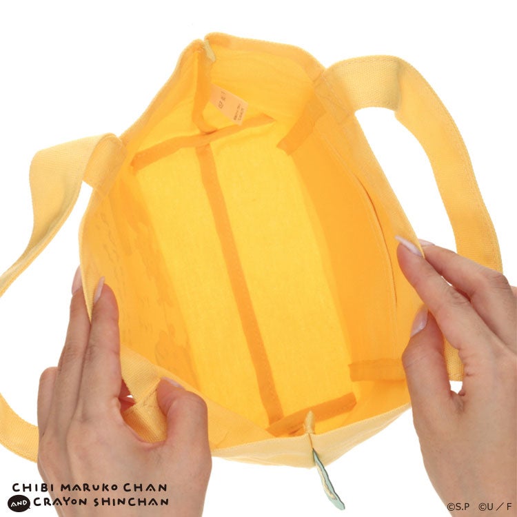 【ちびまる子ちゃん】ちびまる子ちゃん×クレヨンしんちゃん カラーマチ付きバッグ（KV/YE）　トートバッグ　買い物バッグ　キャラクターバッグ