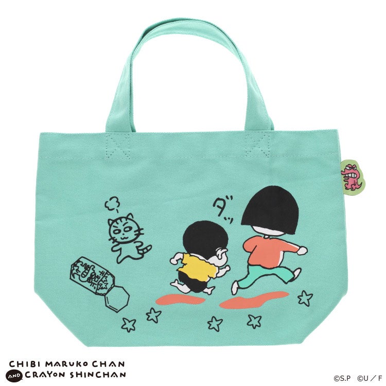 【ちびまる子ちゃん】ちびまる子ちゃん×クレヨンしんちゃん カラーマチ付きバッグ（ダッ/GR）　トートバッグ　買い物バッグ　キャラクターバッグ