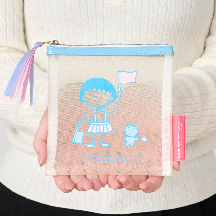【ちびまる子ちゃん】メッシュポーチS（BL）　小物入れ　雑貨　ポーチ　化粧ポーチ　シール入れ　メッシュ　キャラクター　グッズ