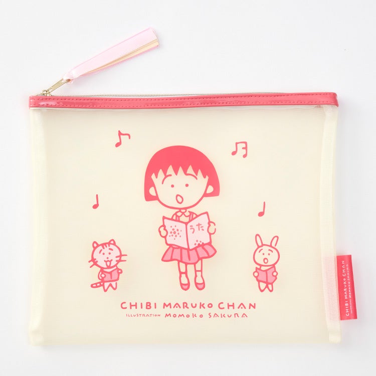 【ちびまる子ちゃん】メッシュポーチフラット（PK）　小物入れ　雑貨　ポーチ　化粧ポーチ　シール入れ　メッシュ　キャラクター　グッズ