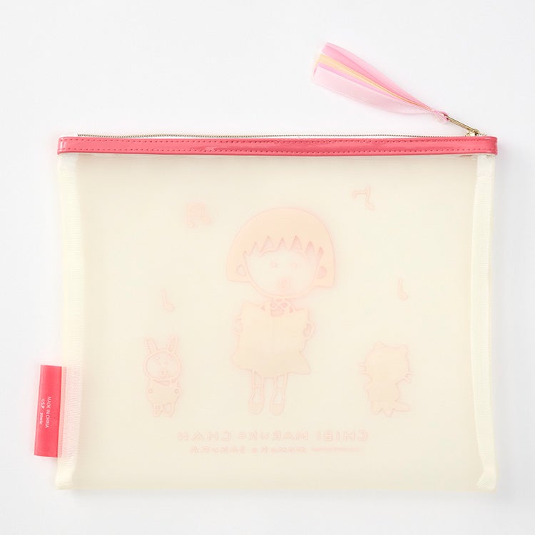 【ちびまる子ちゃん】メッシュポーチフラット（PK）　小物入れ　雑貨　ポーチ　化粧ポーチ　シール入れ　メッシュ　キャラクター　グッズ