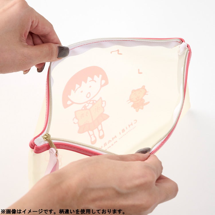 【ちびまる子ちゃん】メッシュポーチフラット（BL）　小物入れ　雑貨　ポーチ　化粧ポーチ　シール入れ　メッシュ　キャラクター　グッズ